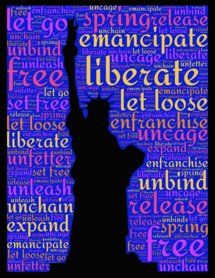 Statue of Liberty with liberation words
